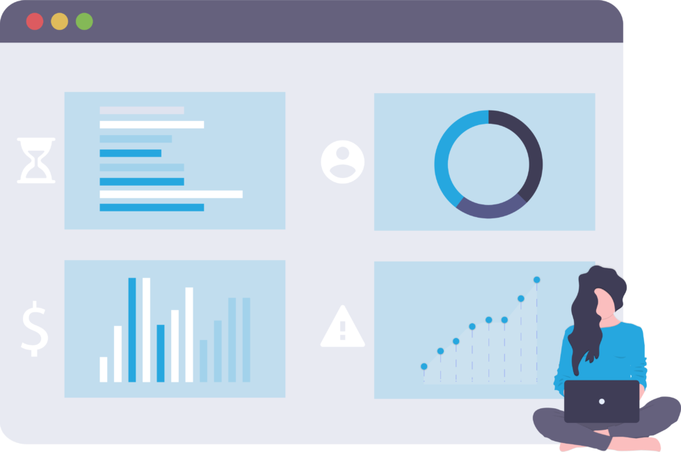 Female looking at performance metrics on energy management Dashboard