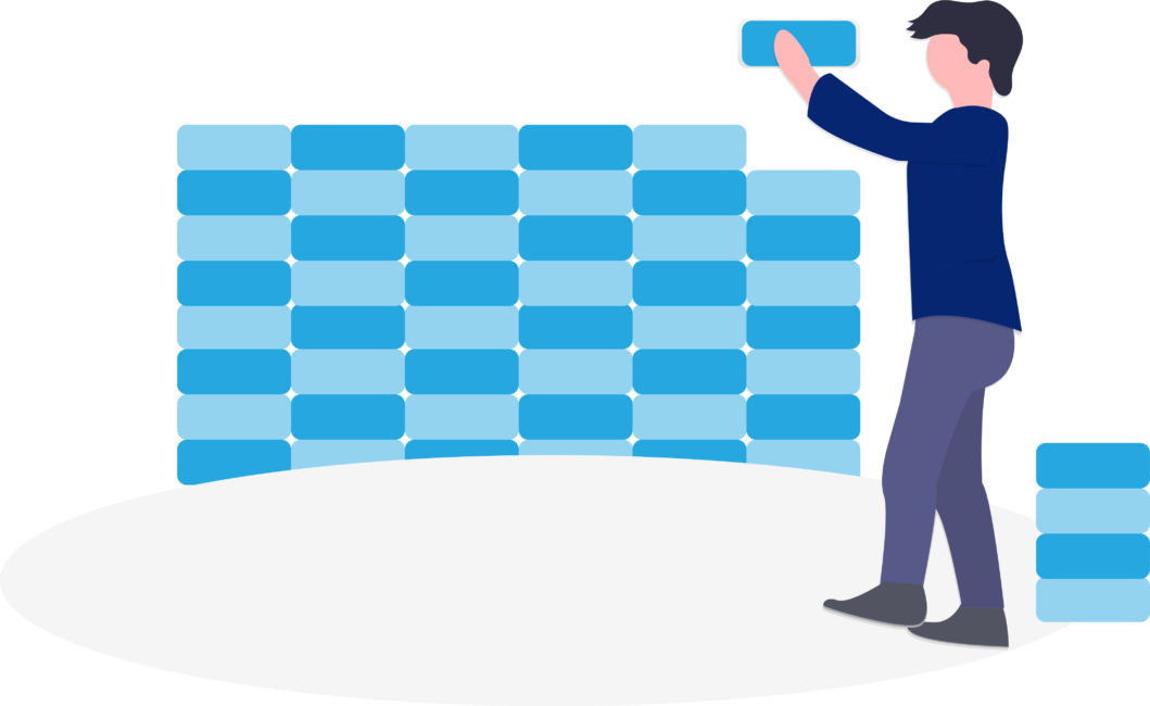 Person stacks building blocks representing AutoQL in production providing natural language to SQL capabilities in their software