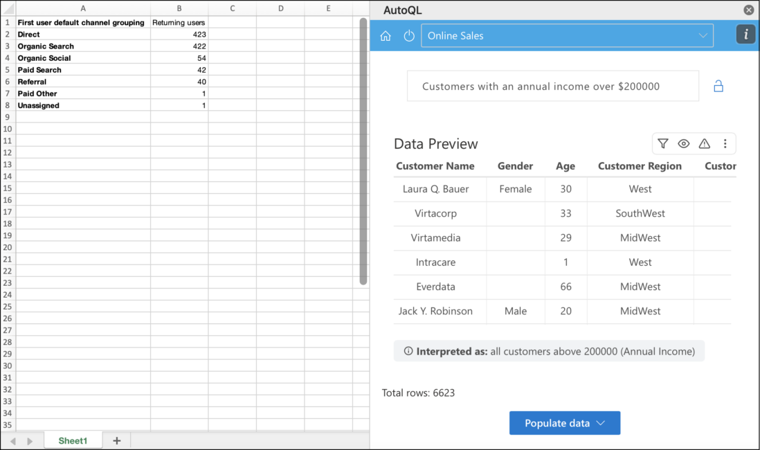 AutoQL and Excel - Customer Segmentation